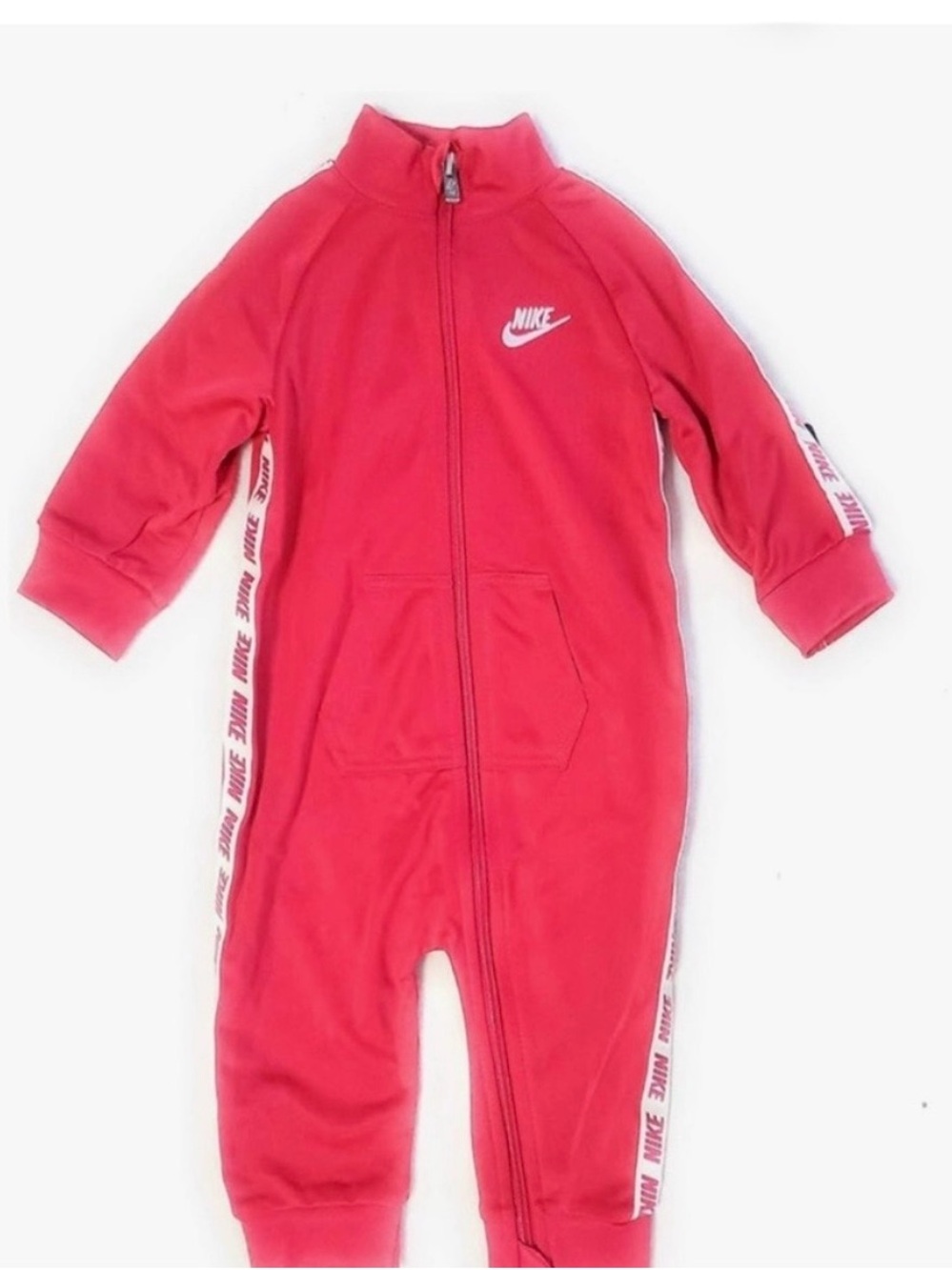 Nike Red Kids One-Piece Zip Romper with Logo Tape